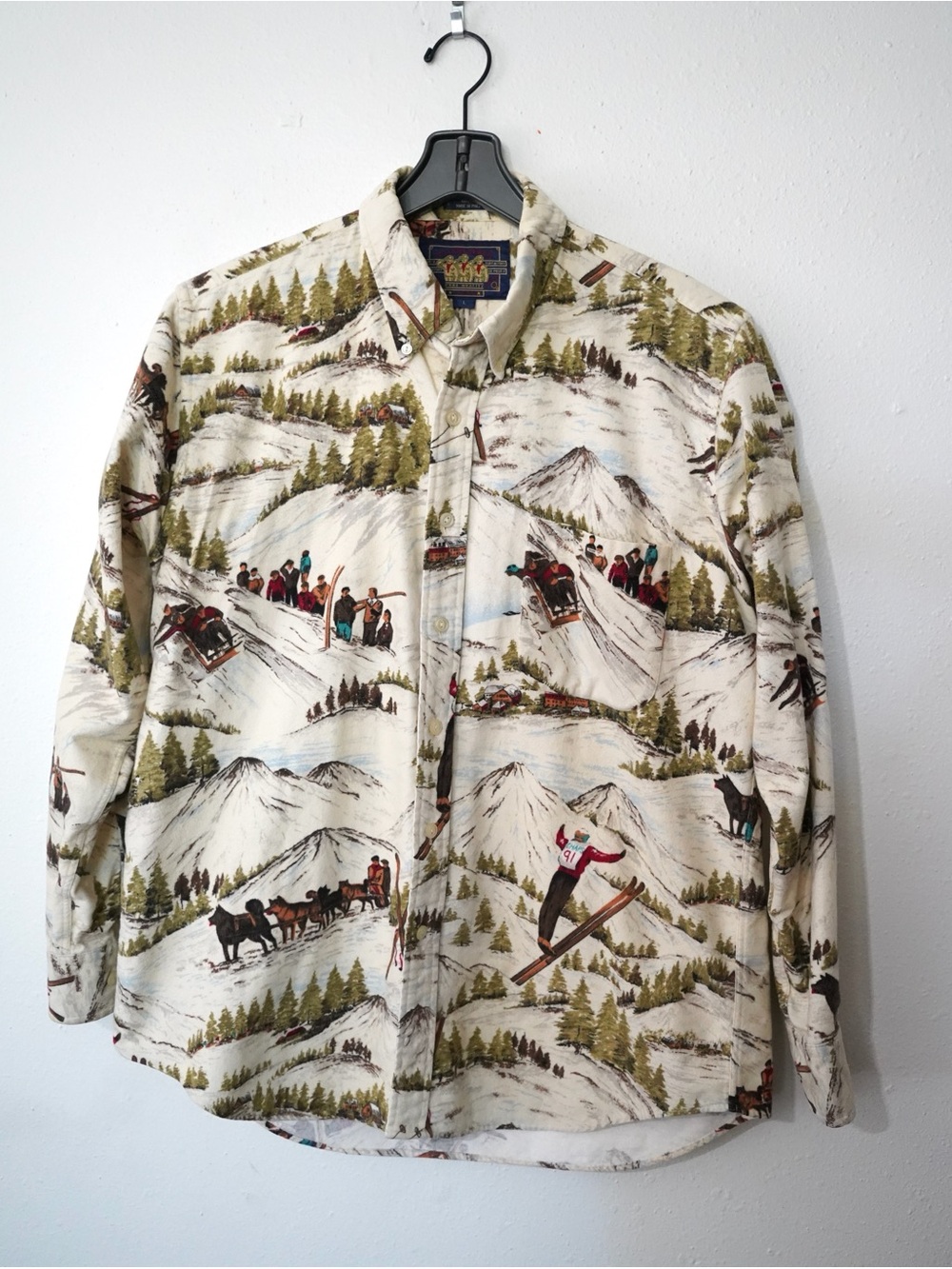 Chaps Ralph Lauren Vintage Ski Scene Flannel Shirt Size Large